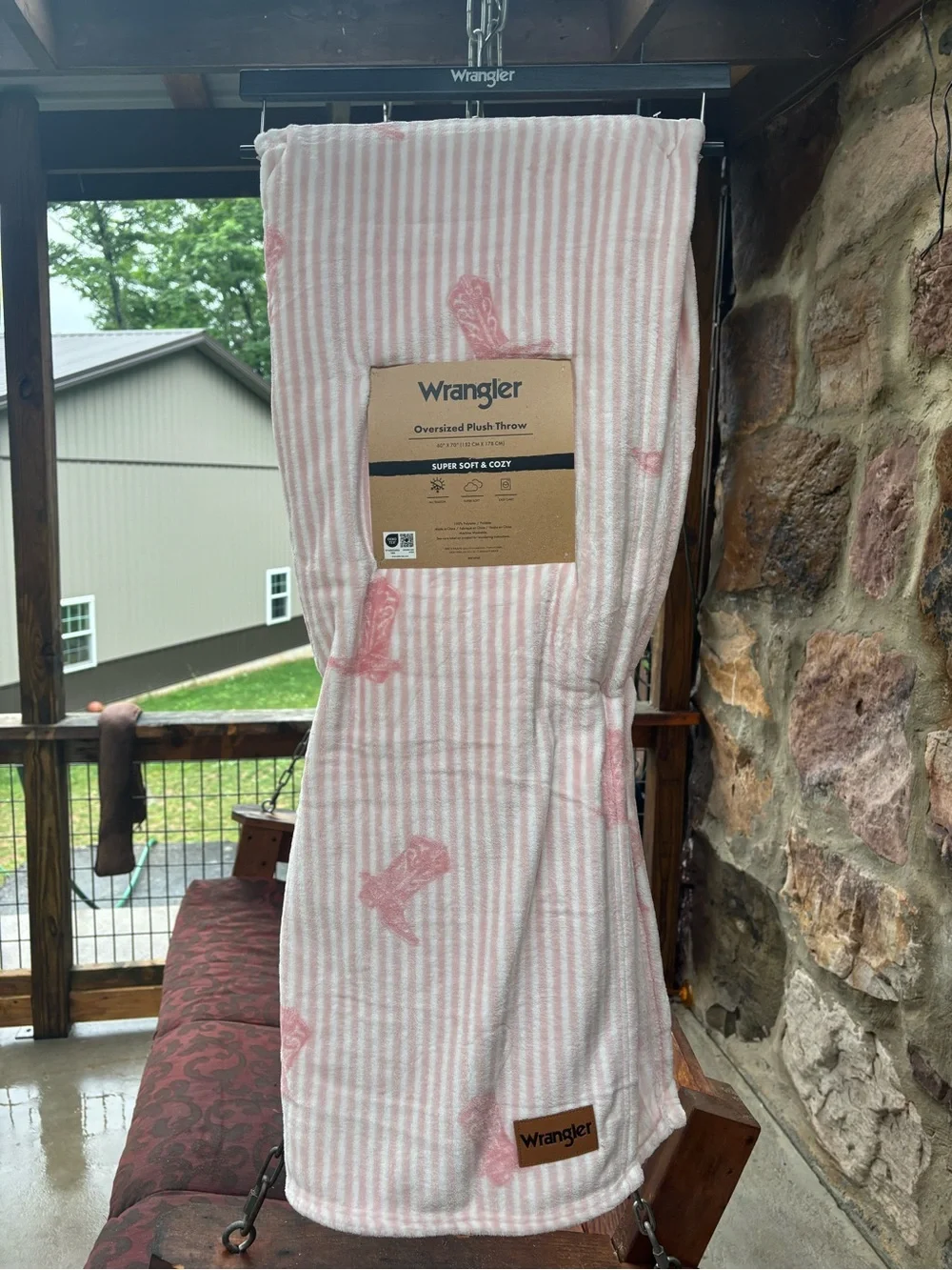 Nwt Wrangler Pink boots & Striped Oversized Plush Throw
